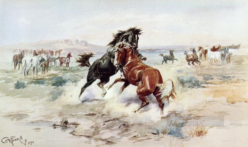 le défi 2 1898 Charles Marion Russell cheval Peintures à l'huile